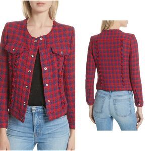NEW IRO Quilombe Jacket in Red & Blue Tweed houndstooth